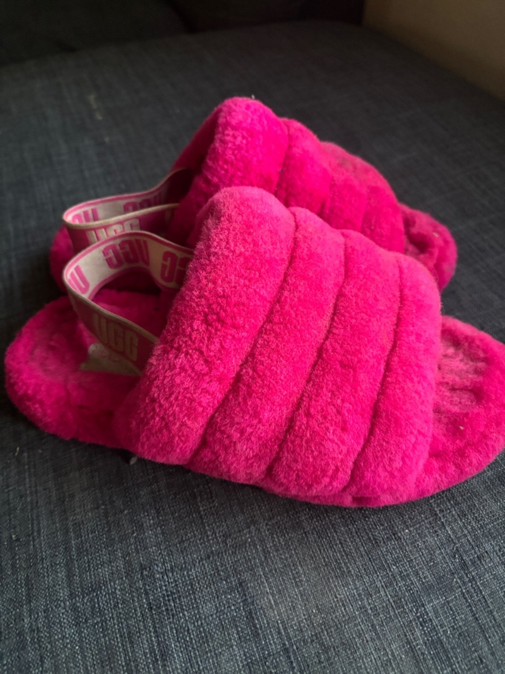 UGG Kids Pink Fuzzy Slide Slippers